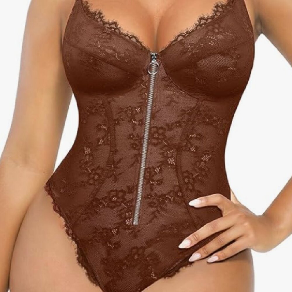 SHAPELLX Lace Bodysuit for Women Tummy Control Shapewear Bodysuit Thong